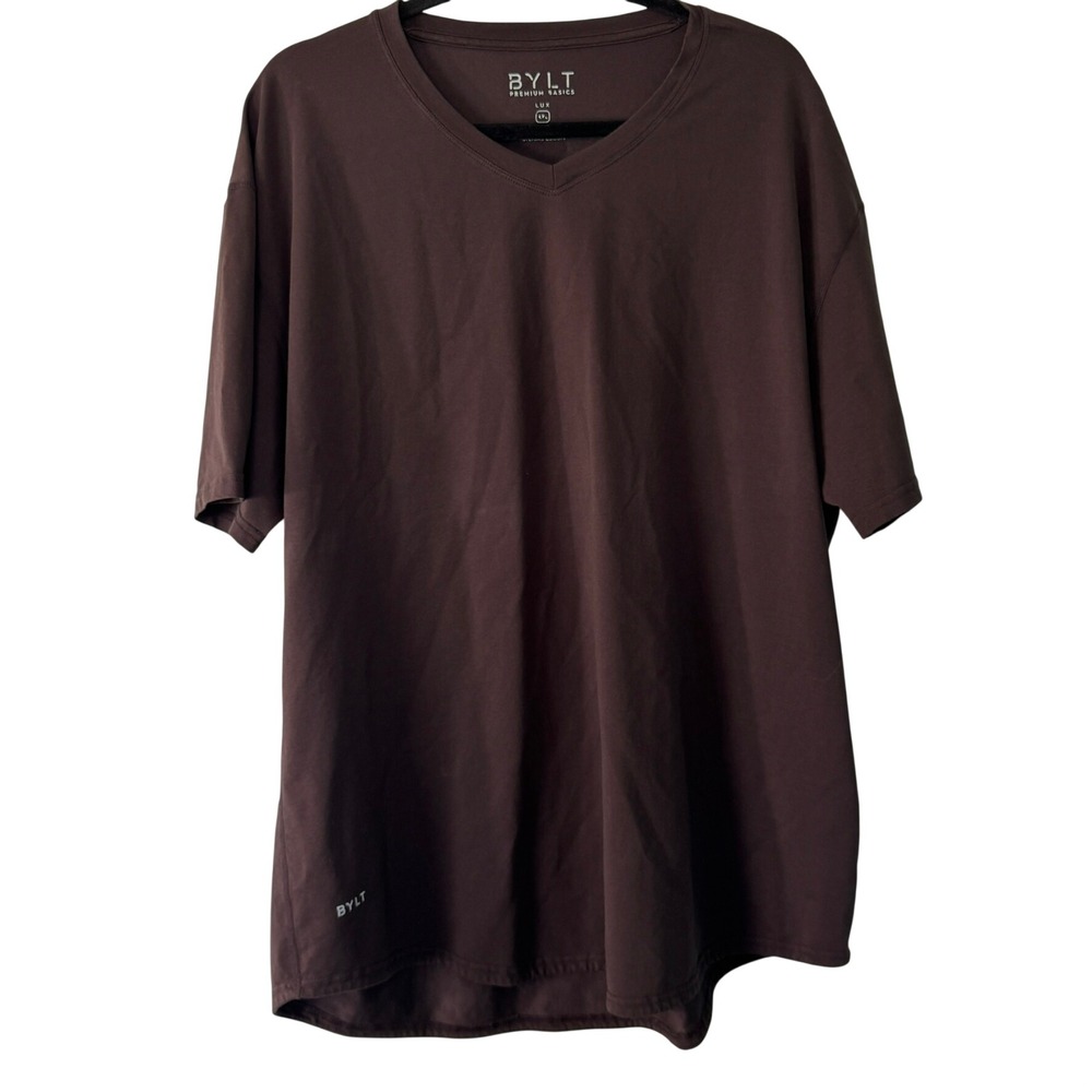 BYLT Premium Basics Lux V-Neck T-Shirt Mens XXL Brown Short Sleeve Stretch Tee